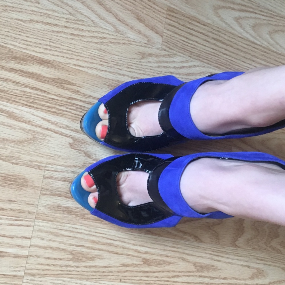 Jessica Simpson Blue Suede Platform Heels - 7.5 - Picture 5 of 7